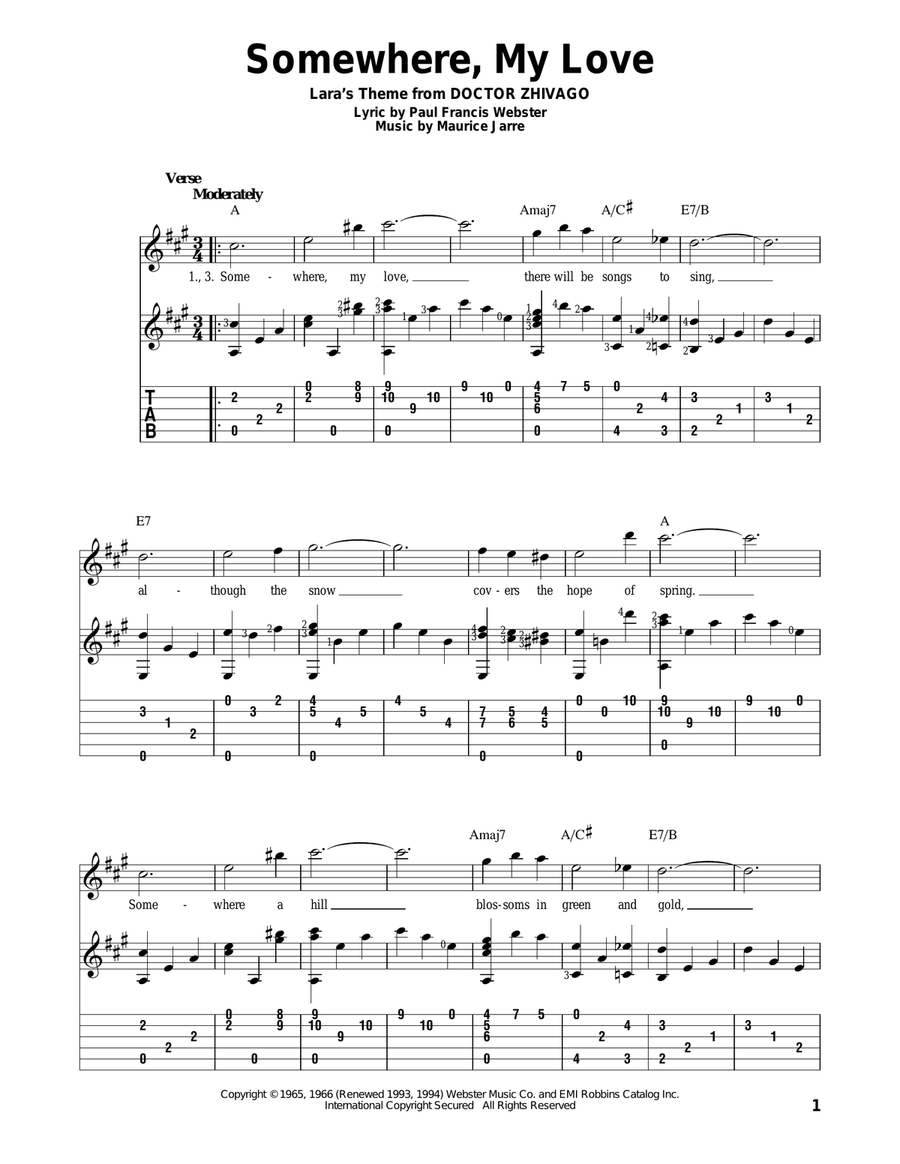 Somewhere, My Love Guitar Solo scores gallery preview page 1