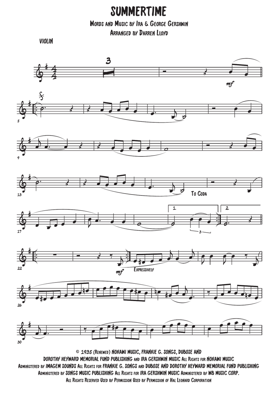 Summertime Violin Solo scores gallery preview page 1