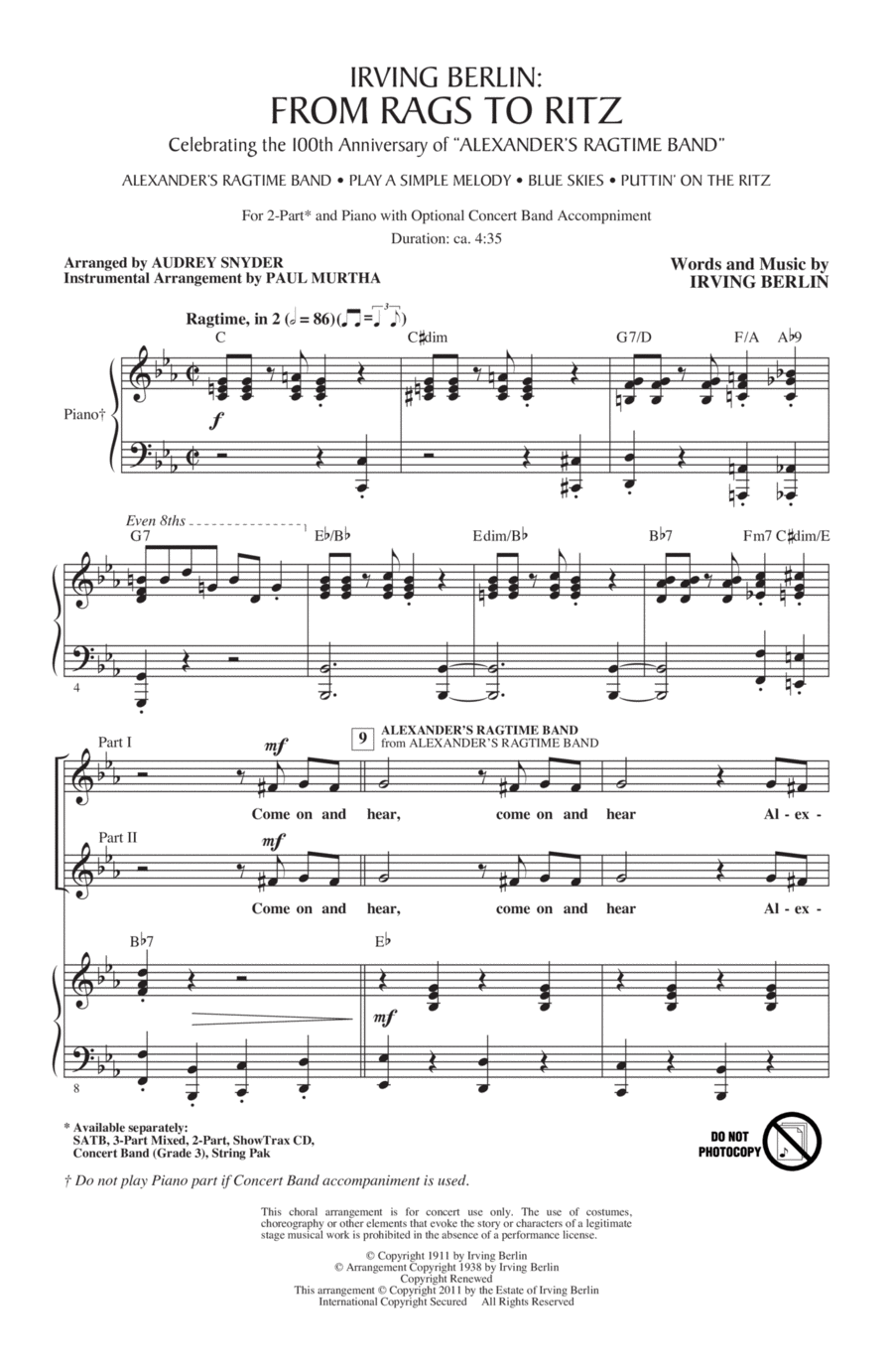 Irving Berlin: From Rags To Ritz (Medley) 2-Part scores gallery preview page 1