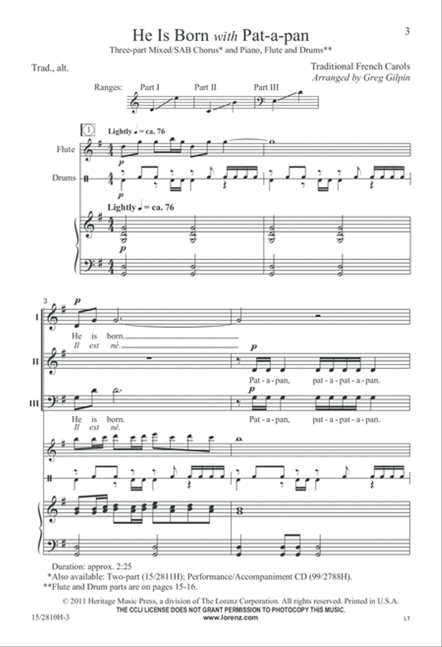 He Is Born with Pat-a-pan 3-Part scores gallery preview page 4