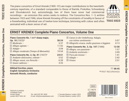 Krenek: Complete Piano Concertos, Vol. 1