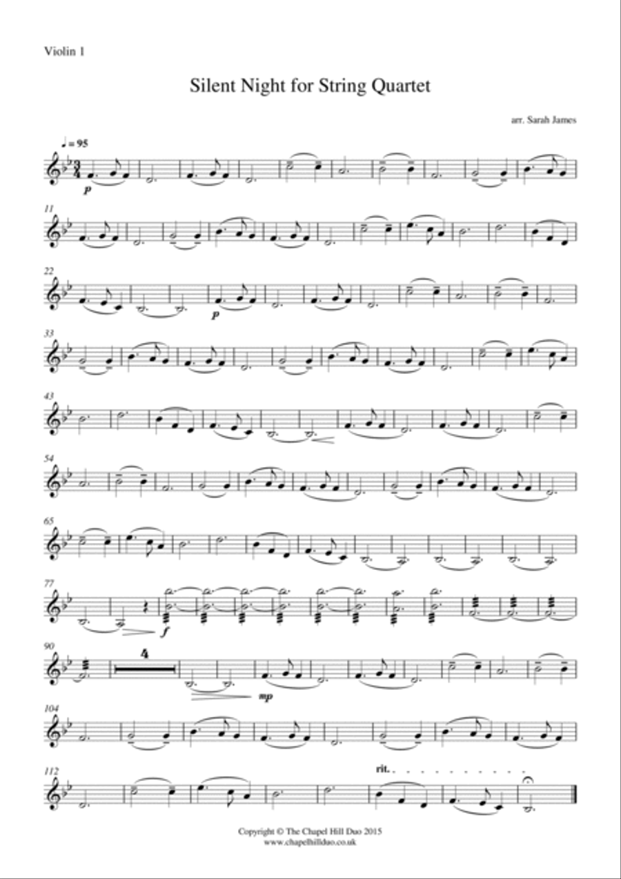 Silent Night for String Quartet - Full Length arrangement by the Chapel Hill Duo String Quartet scores gallery preview page 2