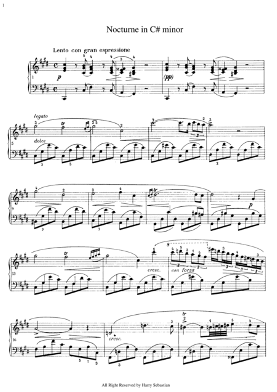 Chopin - Nocturne in C sharp minor, Op. Posth( Piano Solo) Piano Solo scores gallery preview page 2