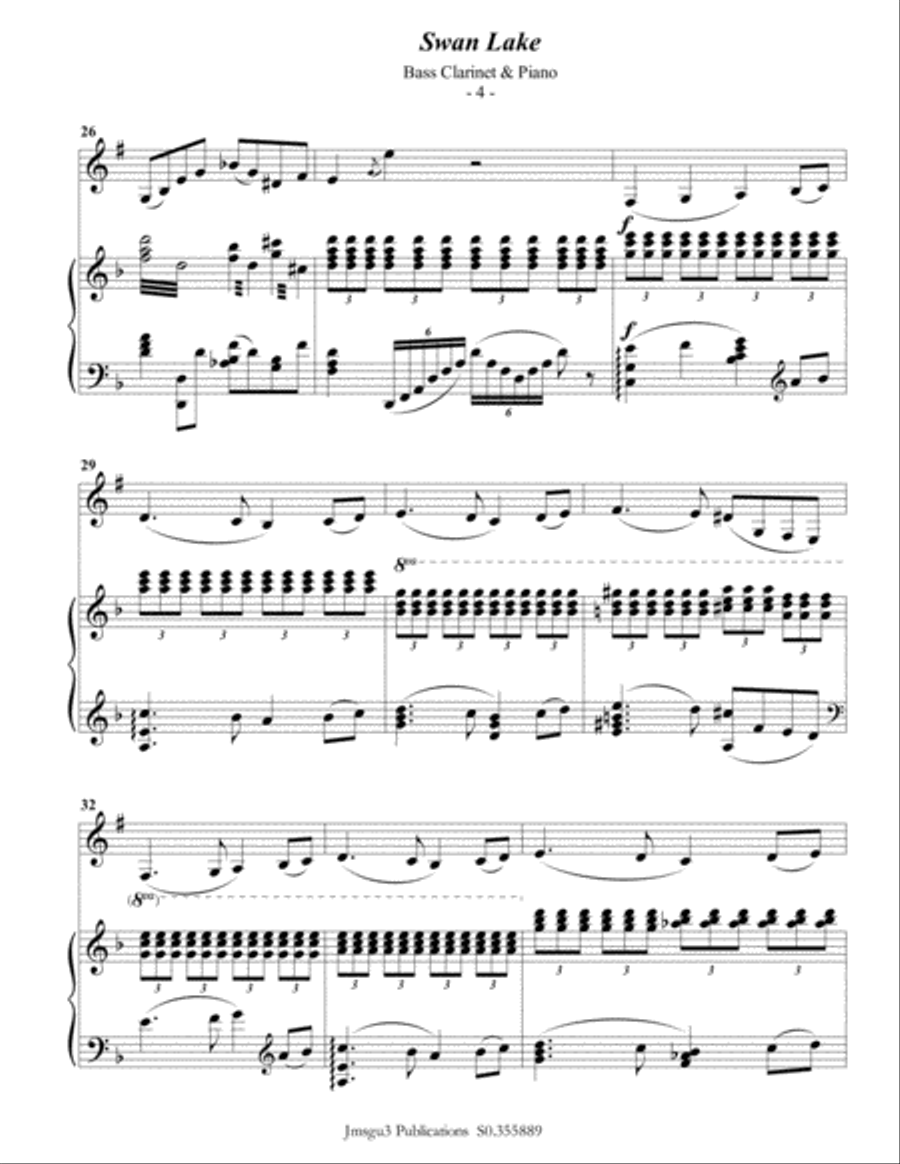 Tchaikovsky: Scene 10 from Swan Lake for Bass Clarinet & Piano Bass Clarinet scores gallery preview page 5