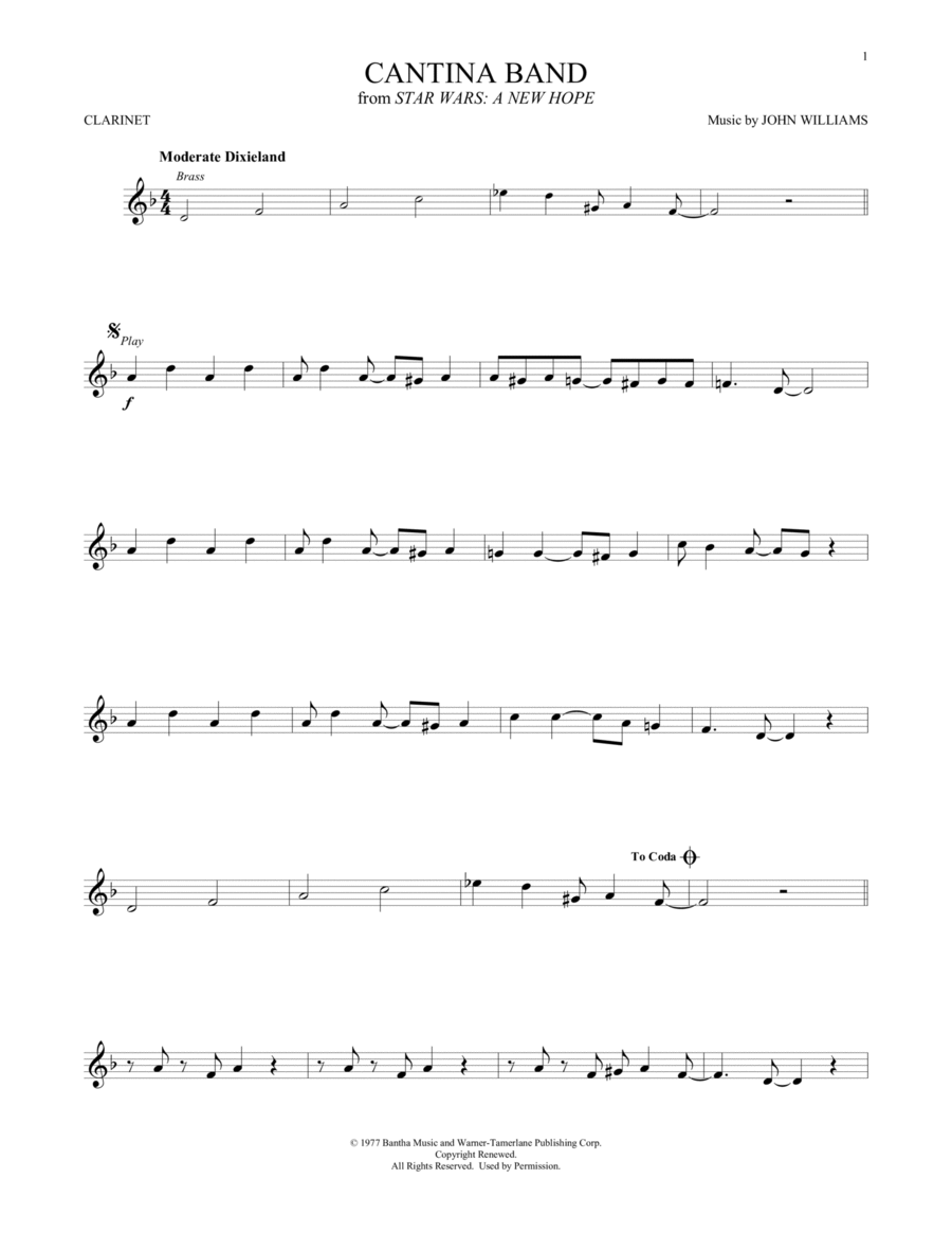 Cantina Band (from Star Wars: A New Hope) Clarinet Solo scores gallery preview page 1