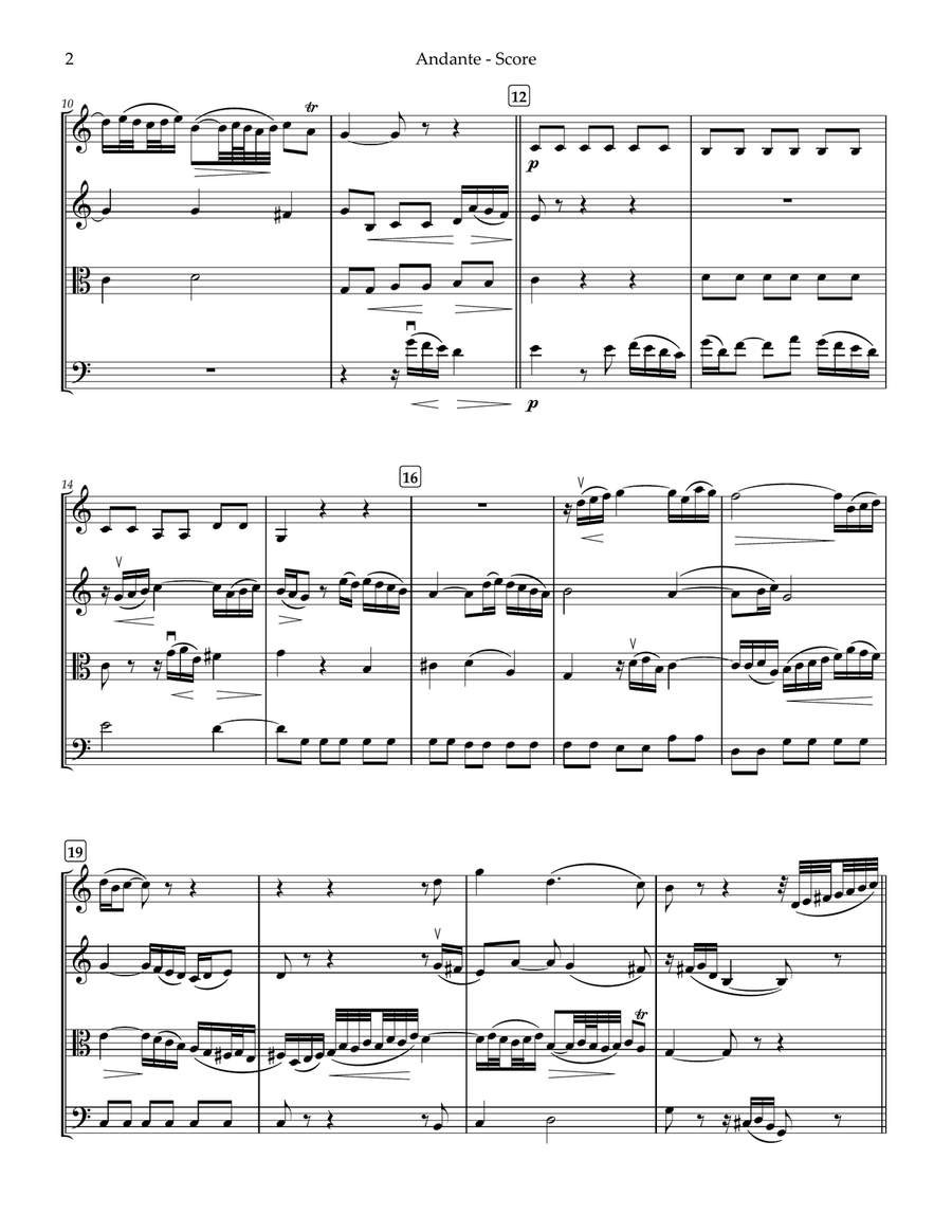 Andante from the Sonata for Solo Violin in A minor String Quartet scores gallery preview page 2