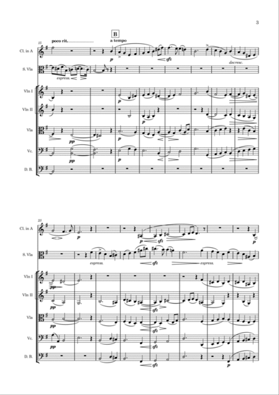 Double Concerto in e minor, Op 88, for clarinet (or violin), viola and string quartet Clarinet scores gallery preview page 5