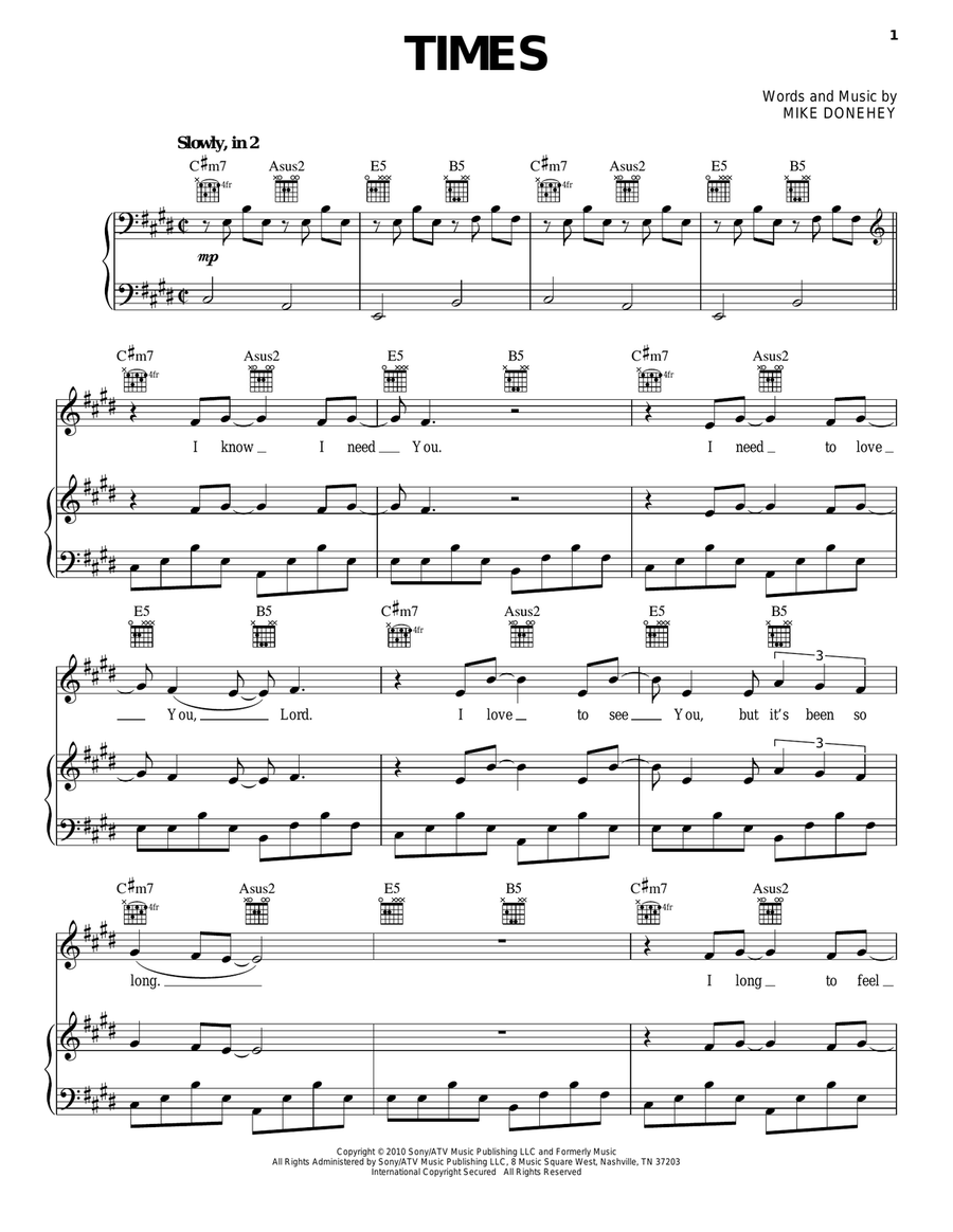 Times Times Piano, Vocal, Guitar scores gallery preview page 1