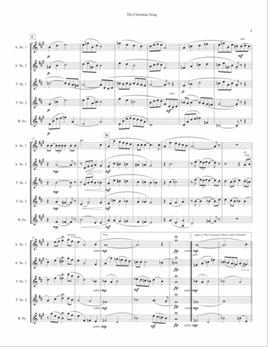 The Christmas Song (Chestnuts Roasting On An Open Fire) Saxophone Quintet scores gallery preview page 3
