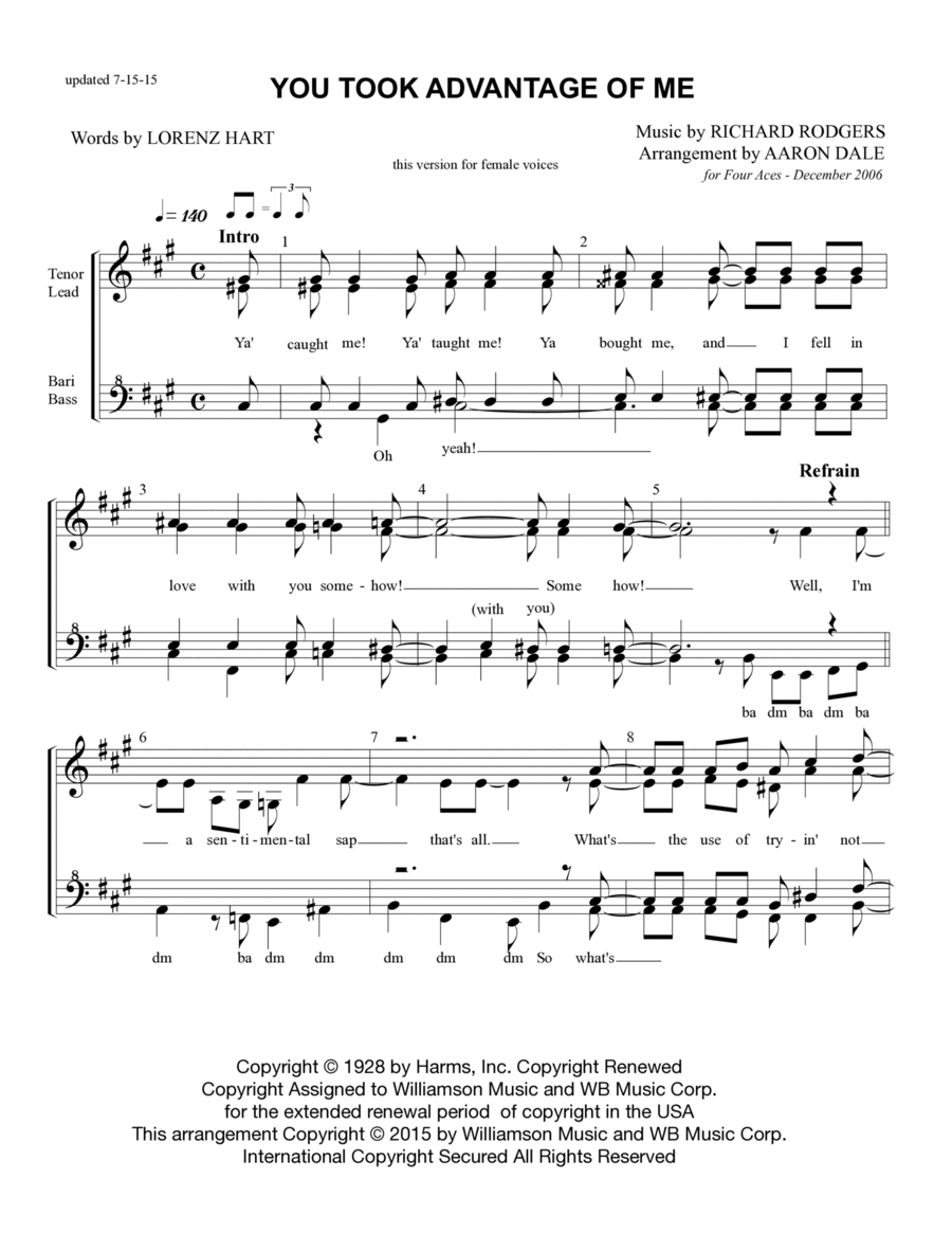 You Took Advantage Of Me SSAA scores gallery preview page 1