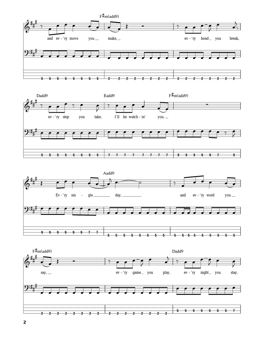 Every Breath You Take Bass Guitar Tablature scores gallery preview page 2