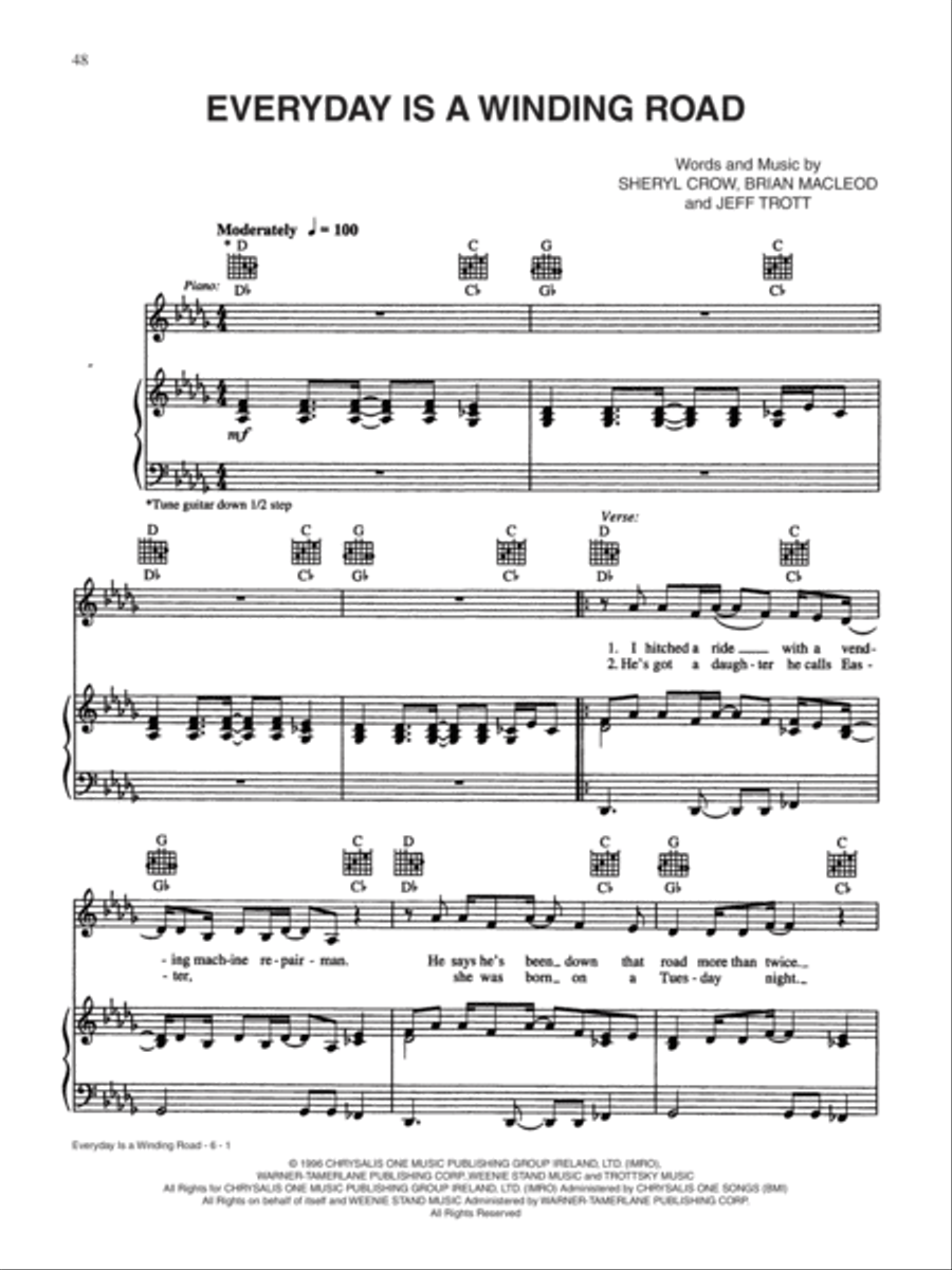 Everyday Is A Winding Road Piano, Vocal, Guitar scores gallery preview page 1