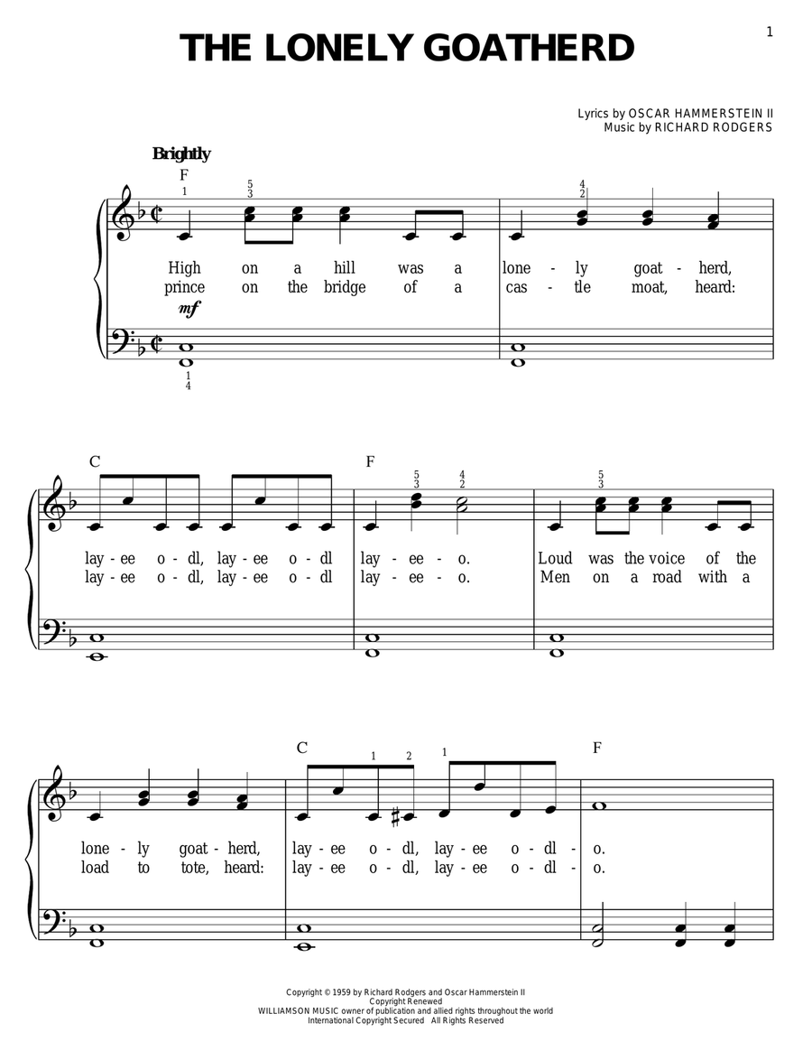 The Lonely Goatherd (from The Sound of Music) Easy Piano scores gallery preview page 1