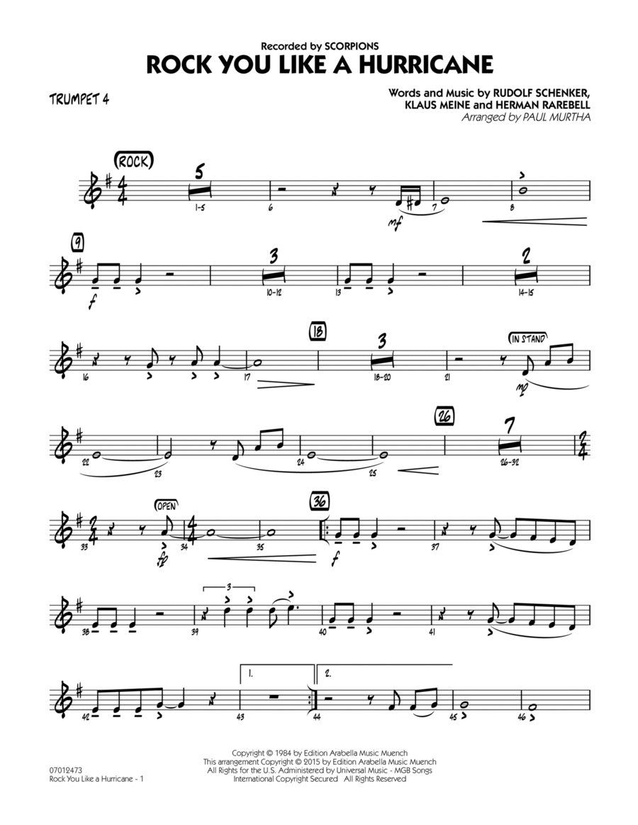 Rock You Like a Hurricane - Trumpet 4 Jazz Ensemble scores gallery preview page 1