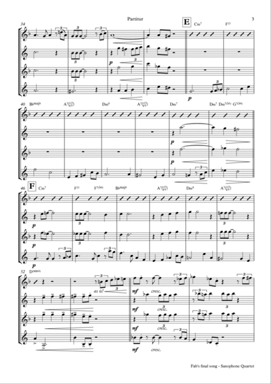 Fab's final song - Ballad - Saxophone Quartet Saxophone Quartet scores gallery preview page 3