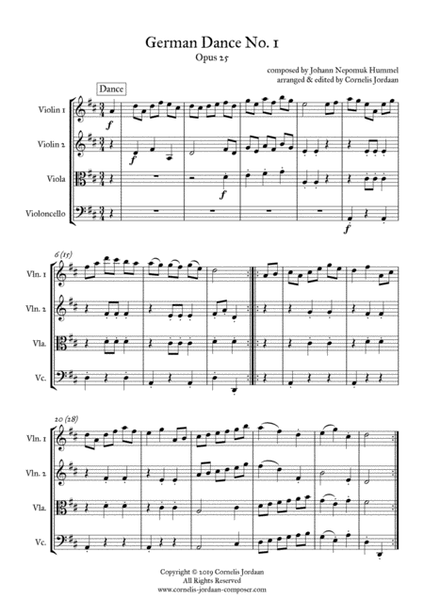 HUMMEL: German Dance No. 1, Opus 25, arranged for string quartet image number null