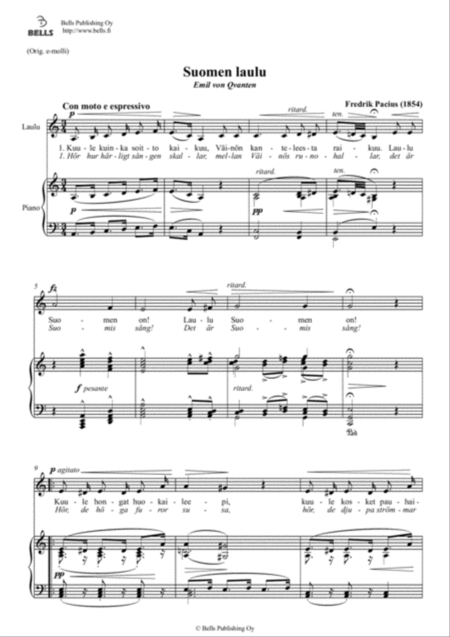 Suomen laulu (A minor) Suomen laulu (A minor) Voice Solo scores gallery preview page 1