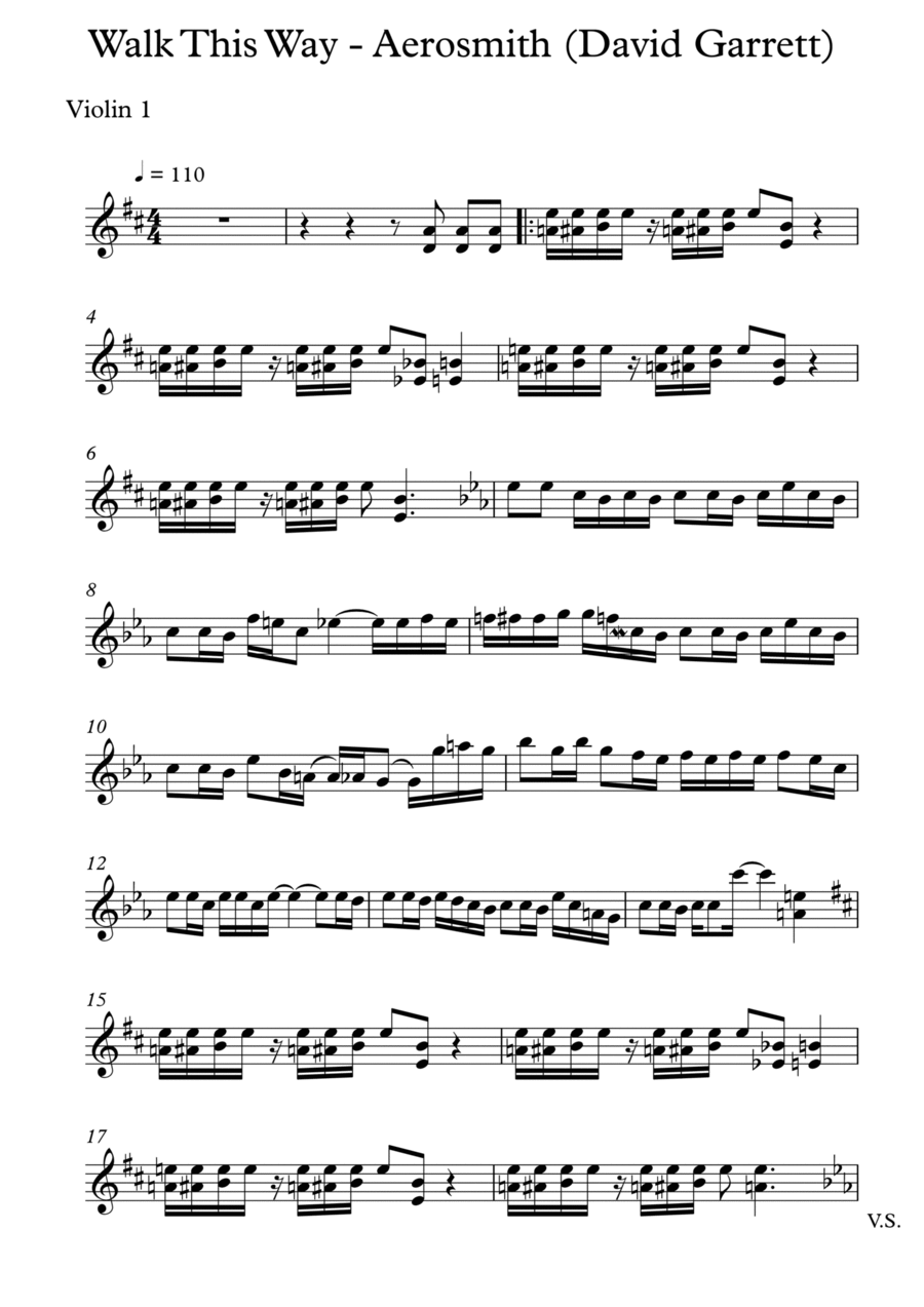Walk This Way Violin Solo scores gallery preview page 1