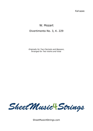 Book cover for Mozart, W.A. - Divertimento No. 3, KV 229, for 2 Violins and Viola