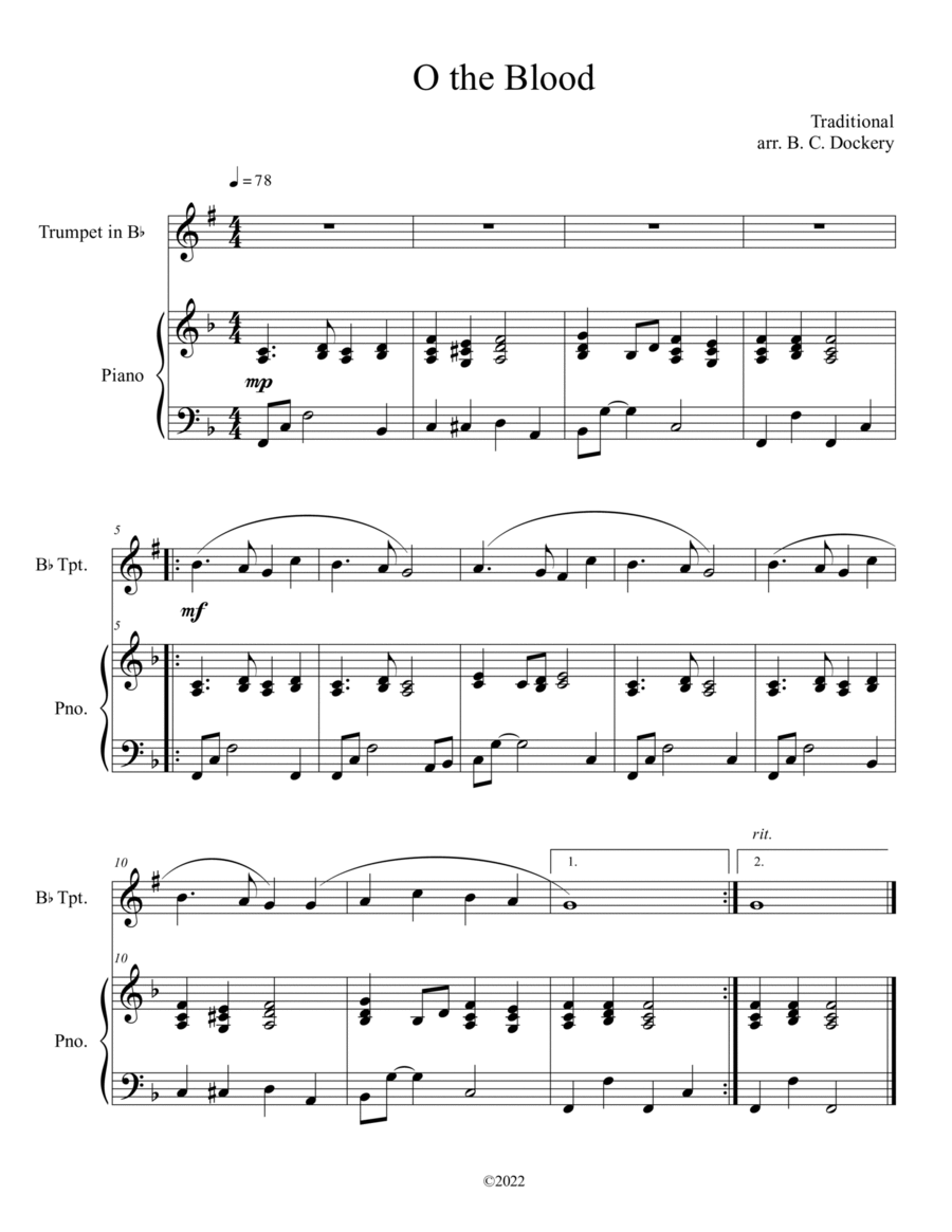 O the Blood (Trumpet Solo with Piano Accompaniment) Trumpet Solo scores gallery preview page 1