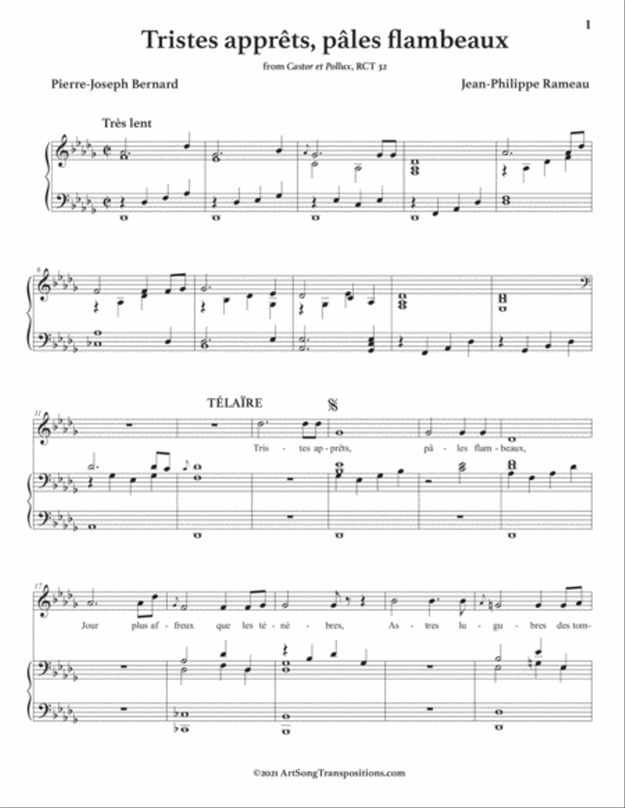 RAMEAU: Tristes apprêts, pâles flambeaux (transposed to D-flat major) Voice scores gallery preview page 2
