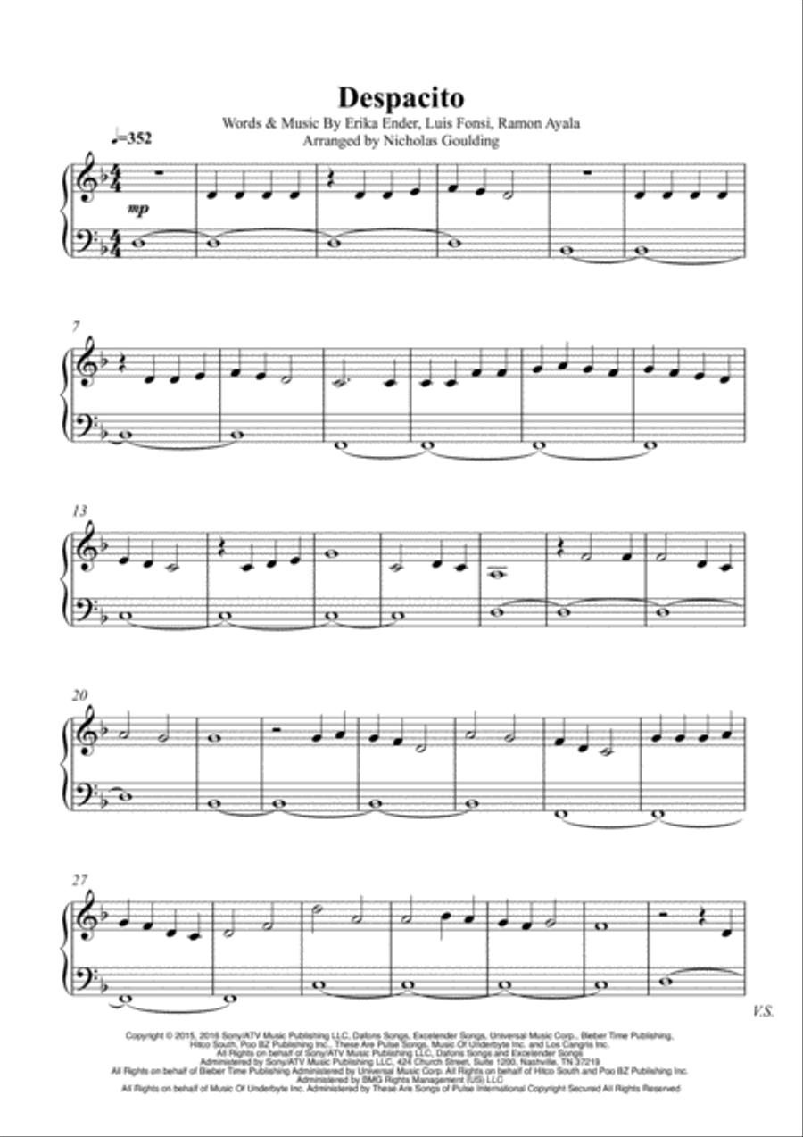 Despacito Easy Piano scores gallery preview page 1