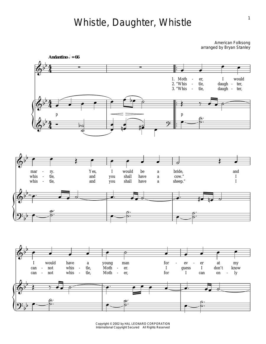 Whistle, Daughter, Whistle Piano, Vocal scores gallery preview page 1