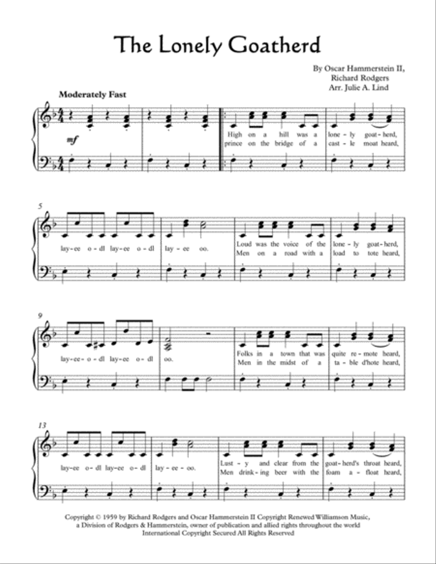The Lonely Goatherd Piano Solo scores gallery preview page 1