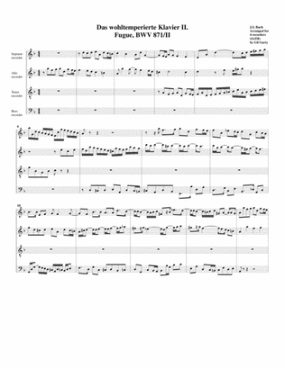 Fugue from Das wohltemperierte Klavier II, BWV 871/II (arrangement for 4 recorders)