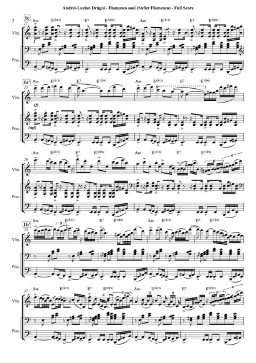 Flamenco soul (Suflet Flamenco) - miniature for violin and/or piano (harp/guitar) duo/solo String Duet scores gallery preview page 2
