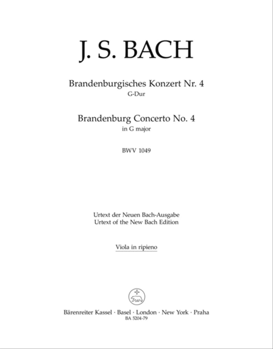 Brandenburg Concerto, No. 4 G major, BWV 1049 by Johann Sebastian Bach Viola - Sheet Music