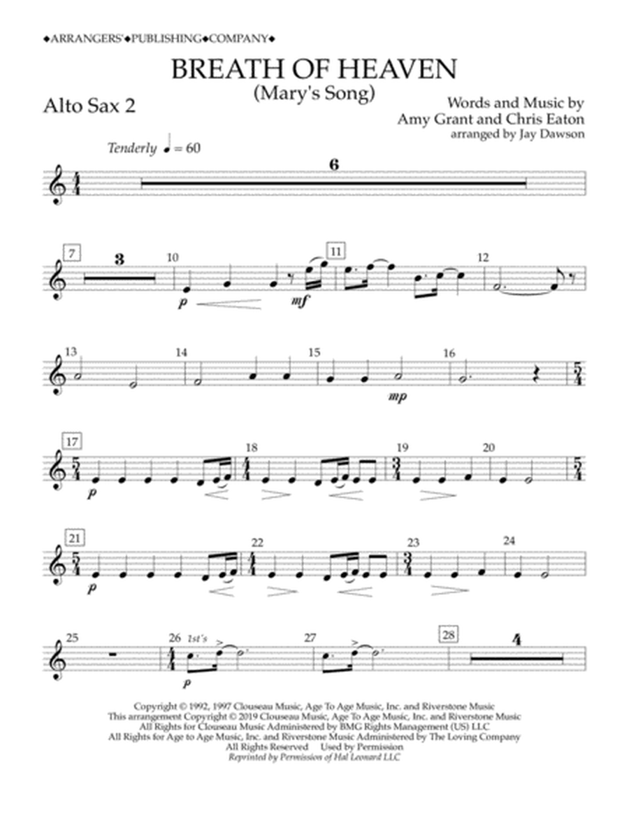Breath of Heaven (Mary's Song) (arr. Jay Dawson) - Alto Sax 2