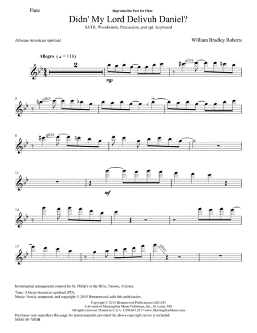 Didn' My Lord Delivuh Daniel? (Downloadable Woodwinds and Percussion Version Instrumental Parts) Choir scores gallery preview page 1