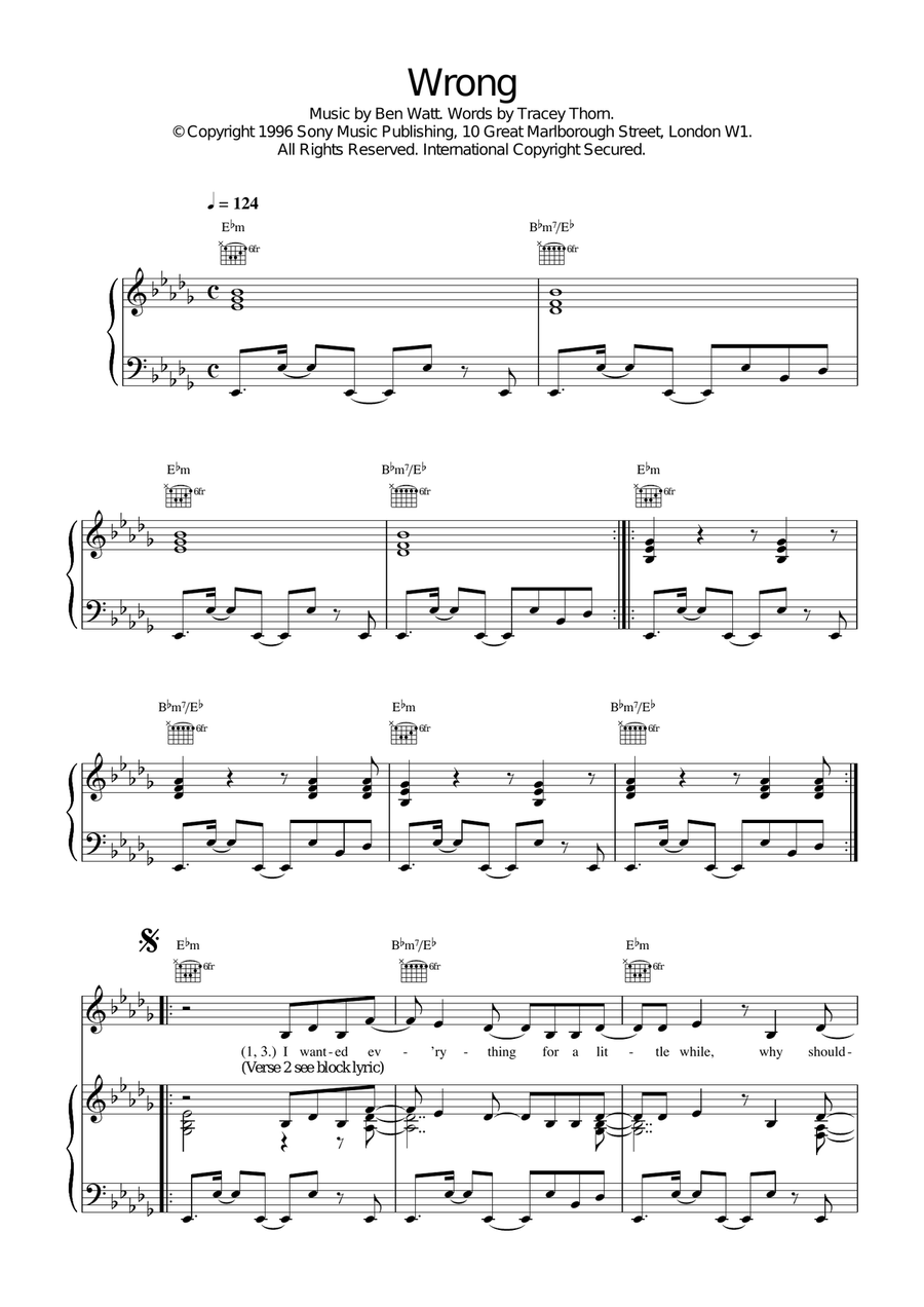 Wrong Piano, Vocal, Guitar scores gallery preview page 1