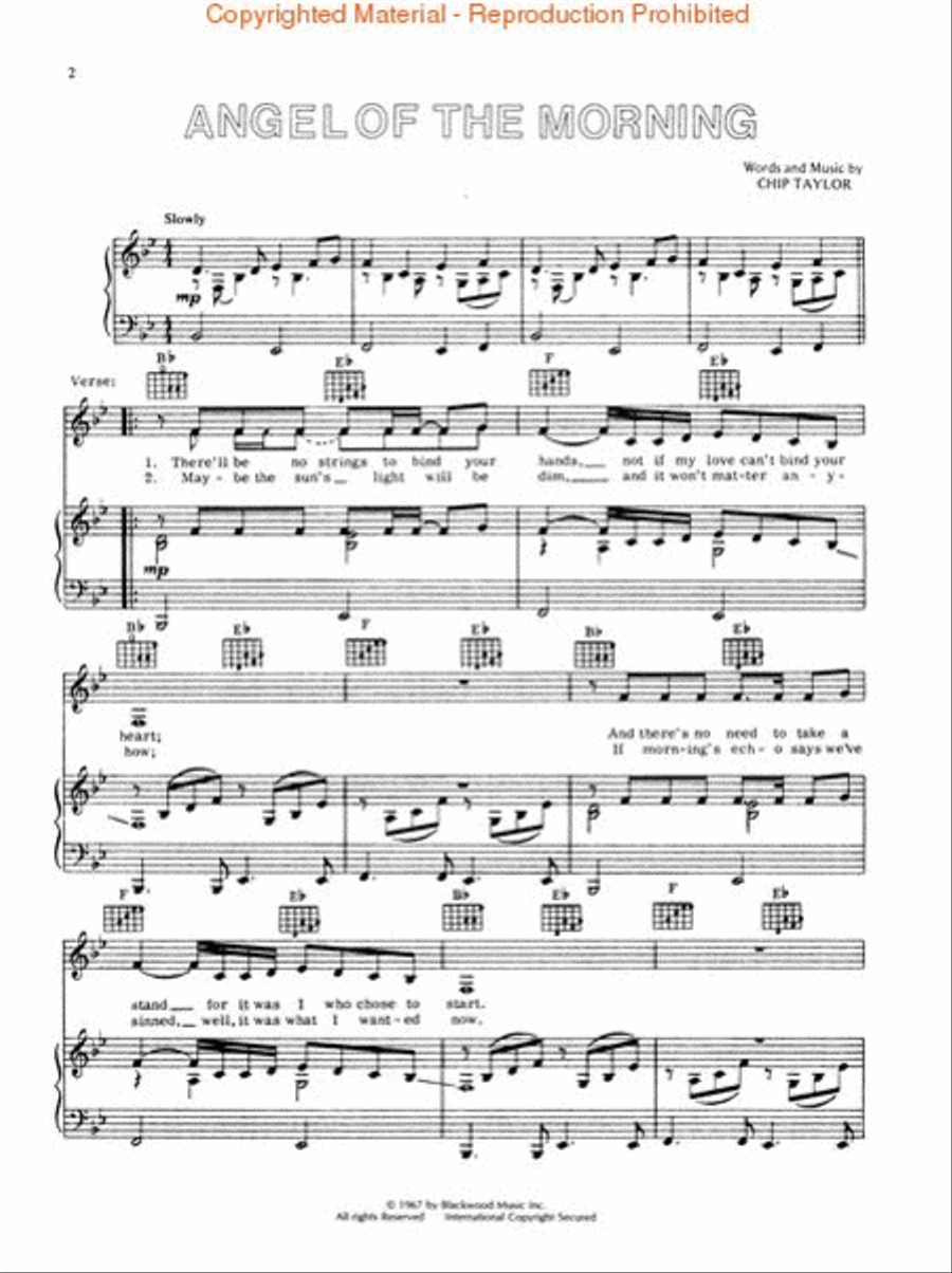 Angel of the Morning Piano, Vocal, Guitar scores gallery preview page 2