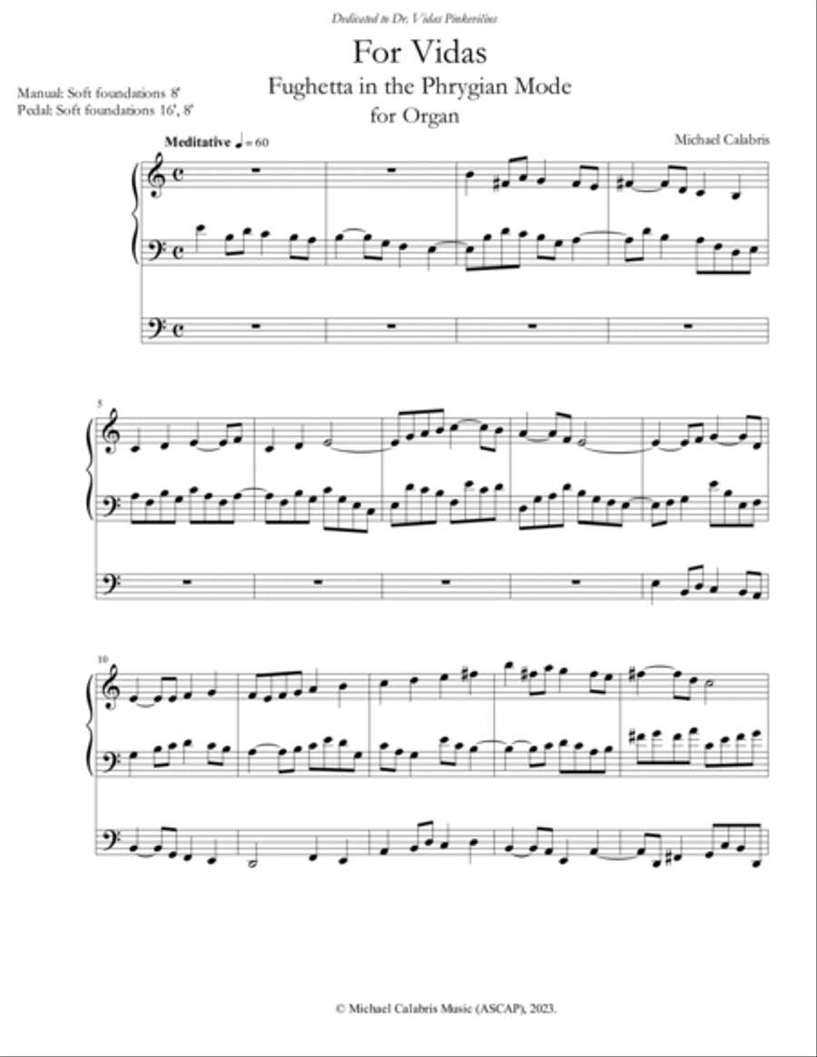 For Vidas (A Fughetta in the Phrygian Mode) (for Organ)
