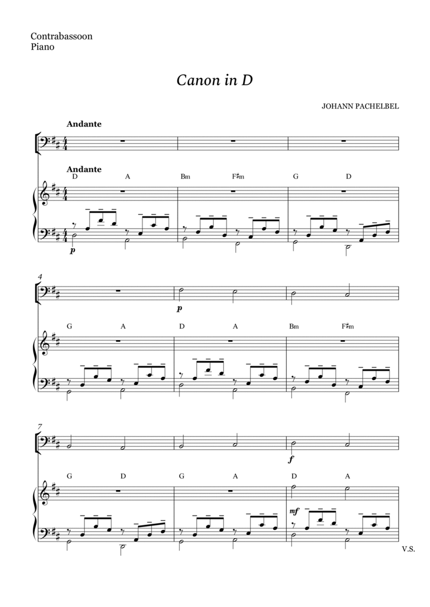 Canon in D for Contrabassoon and Piano (With Chords) image number null