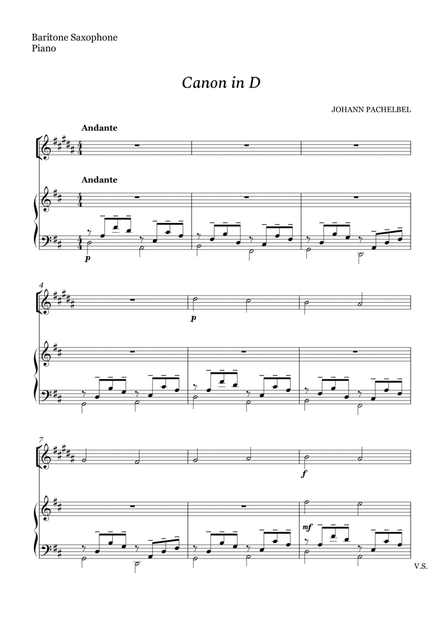 Canon in D For Baritone Sax And Piano Woodwind Ensemble scores gallery preview page 1
