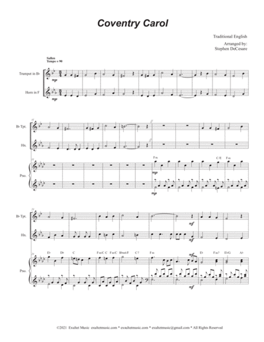 Coventry Carol (Duet for Bb-Trumpet and French Horn) image number null