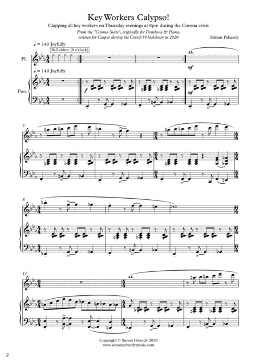 Key Workers Calypso for Flute and Piano from the Corona Suite by Simon Peberdy Flute Solo scores gallery preview page 6