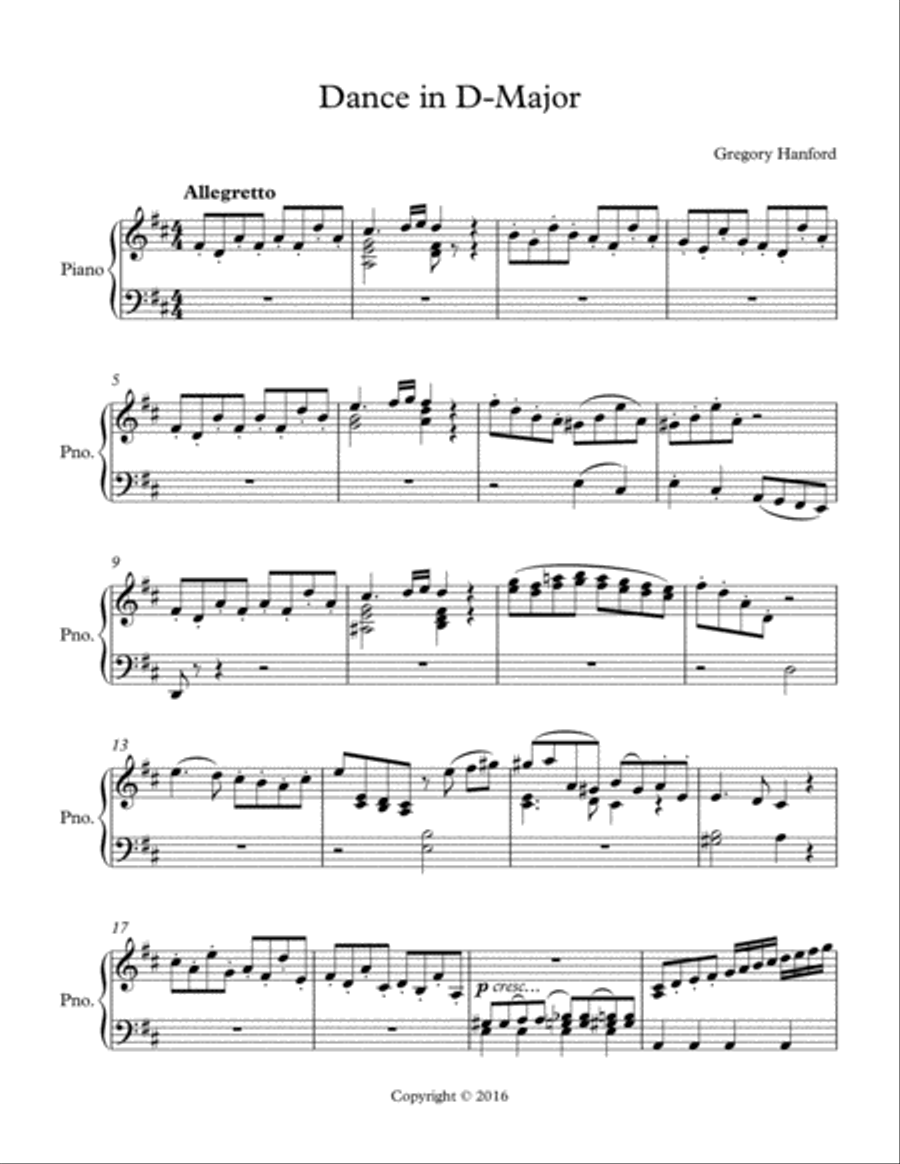 Dance in D-Major Piano Solo scores gallery preview page 1