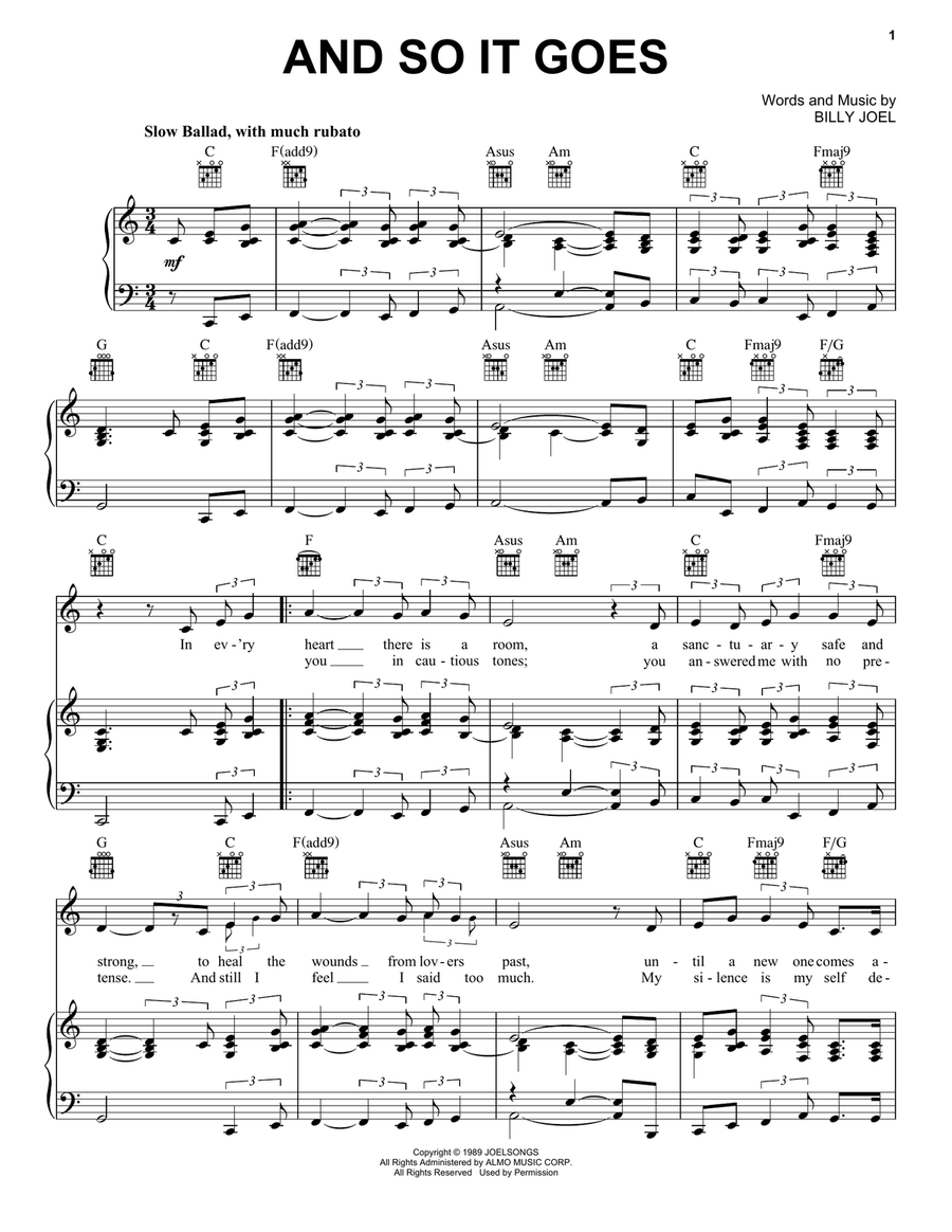 And So It Goes Piano, Vocal, Guitar scores gallery preview page 1