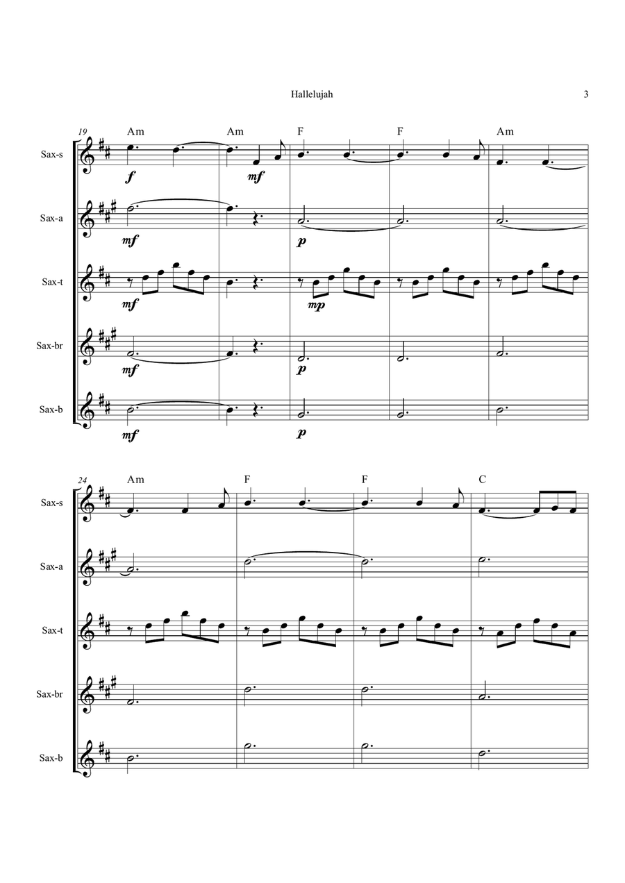 Hallelujah Saxophone Quintet scores gallery preview page 3