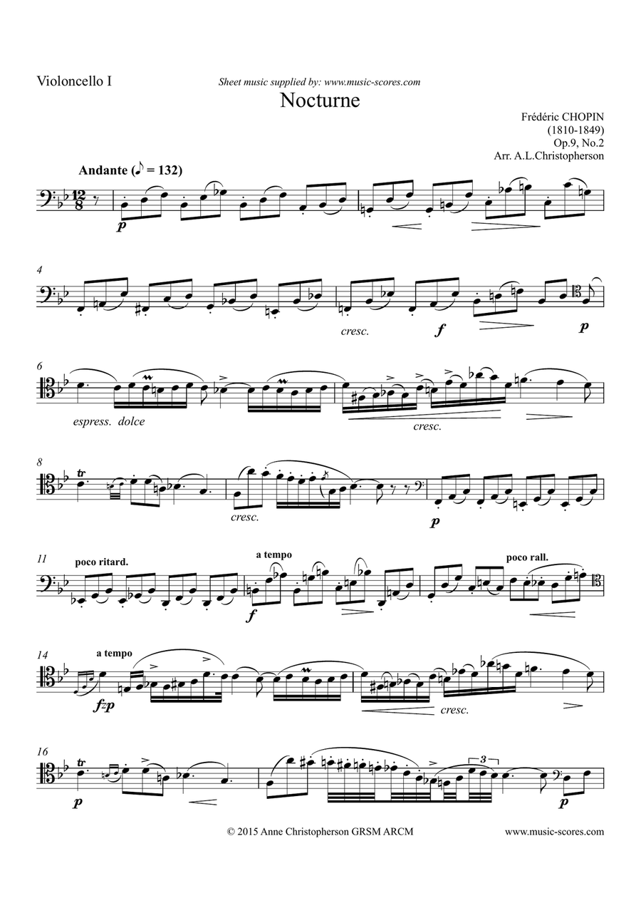 Chopin Nocturne: Op.09, No.2 - 2 Cellos String Orchestra scores gallery preview page 4