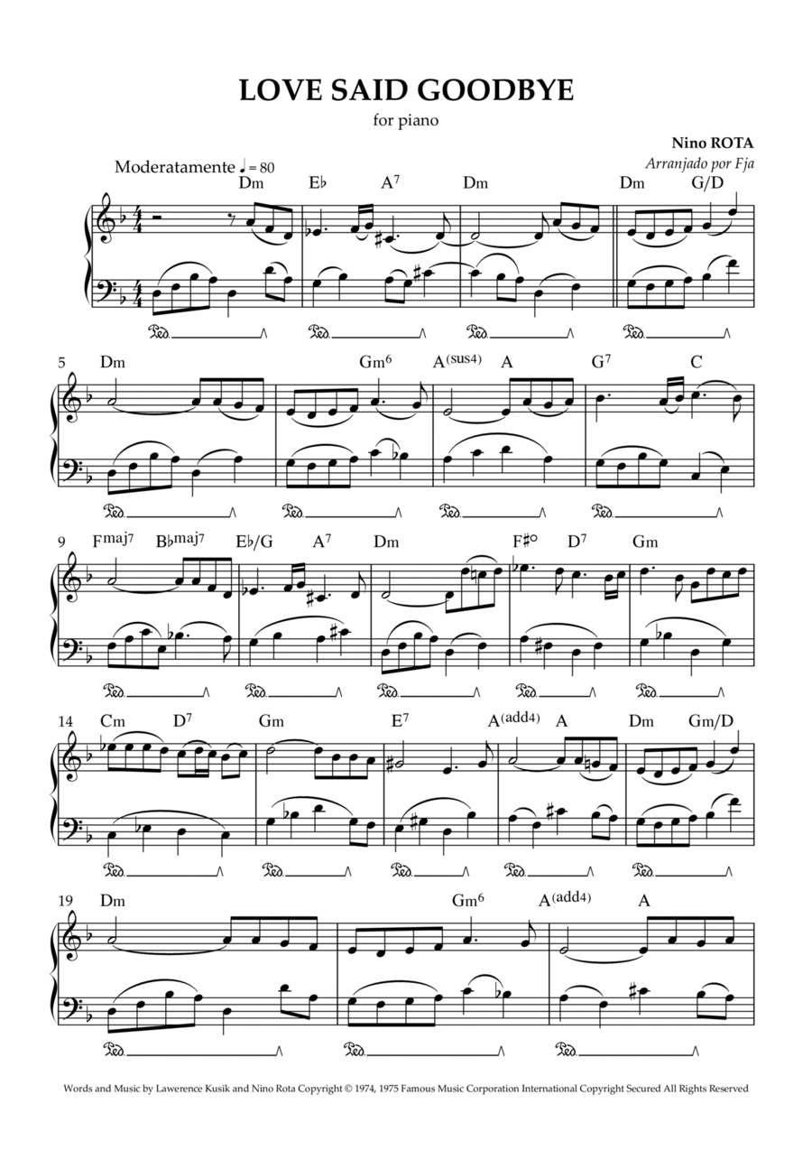 Love Said Goodbye Easy Piano scores gallery preview page 1