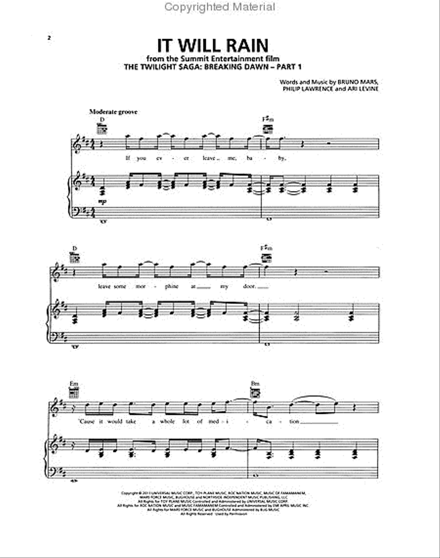 It Will Rain Piano, Vocal, Guitar scores gallery preview page 2