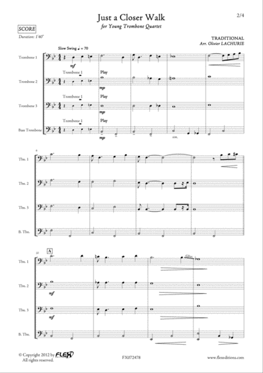 Just a Closer Walk Just a Closer Walk Trombone Quartet scores gallery preview page 2