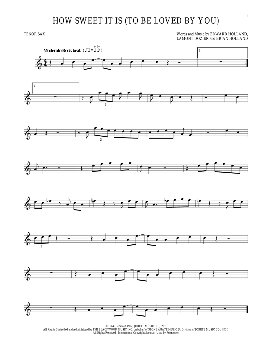 How Sweet It Is (To Be Loved By You) Tenor Saxophone scores gallery preview page 1