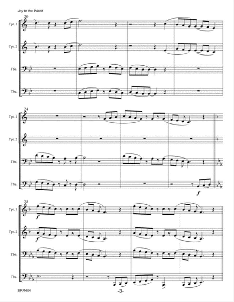 JOY TO THE WORLD - BRASS QUARTET (unaccompanied) Brass Quartet scores gallery preview page 3