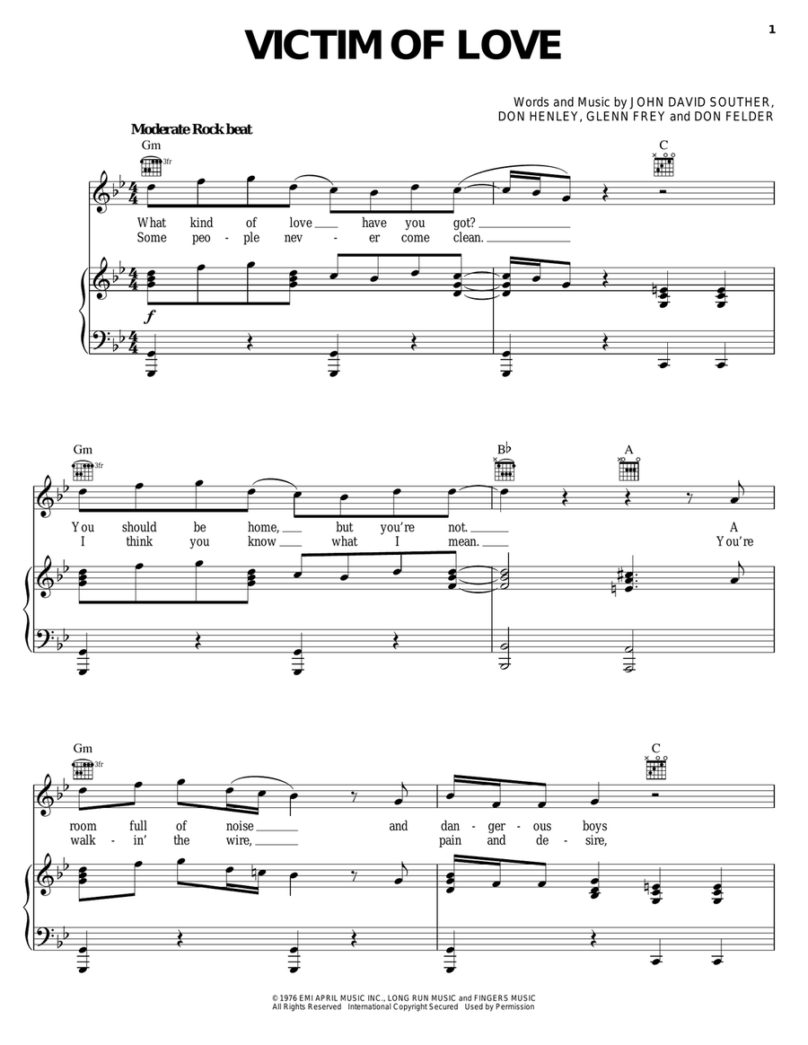 Victim Of Love Piano, Vocal, Guitar scores gallery preview page 1